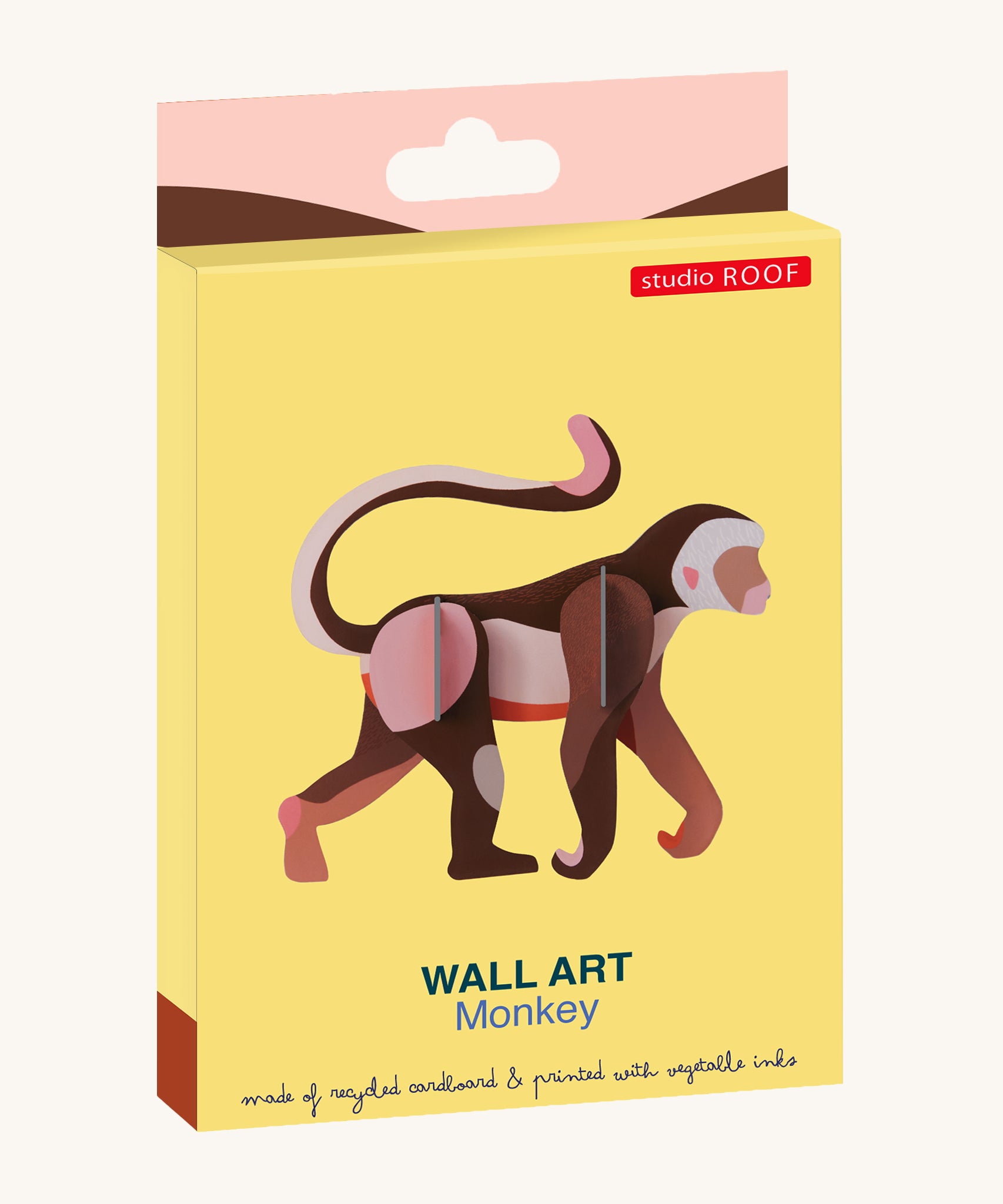 Studio Roof Monkey - 3D Cardboard model in its colourful packaging.
