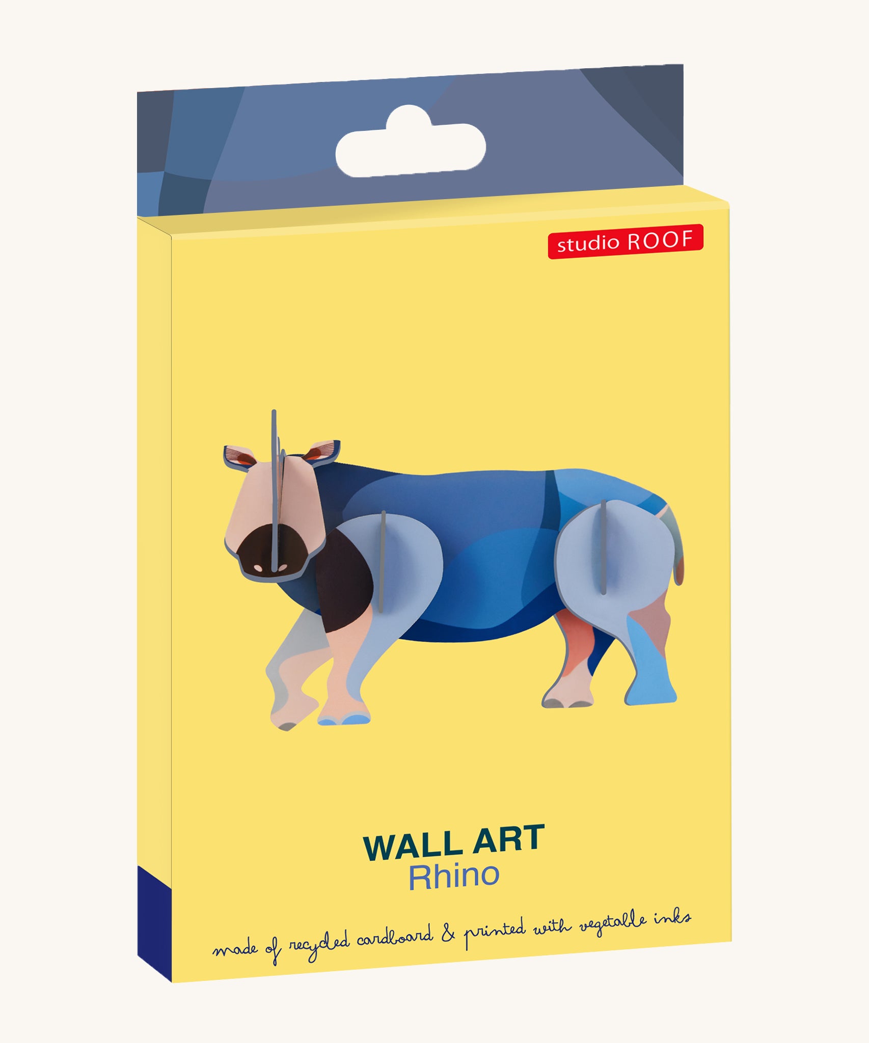 Studio Roof Rhino - 3D Cardboard Model in its bright packaging.