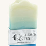 The Soapmine snow fairy bar. A Christmas inspired Handmade soap available at Babipur with rose, raspberry and musky notes. Comes with branding paper strip. 