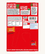 The back of the The front of the Tony's Chocolonely Chocolate Advent Calendar -  Small 216g showing the ingredients, Tony's facts and the Fairtrade Logo, on a cream background