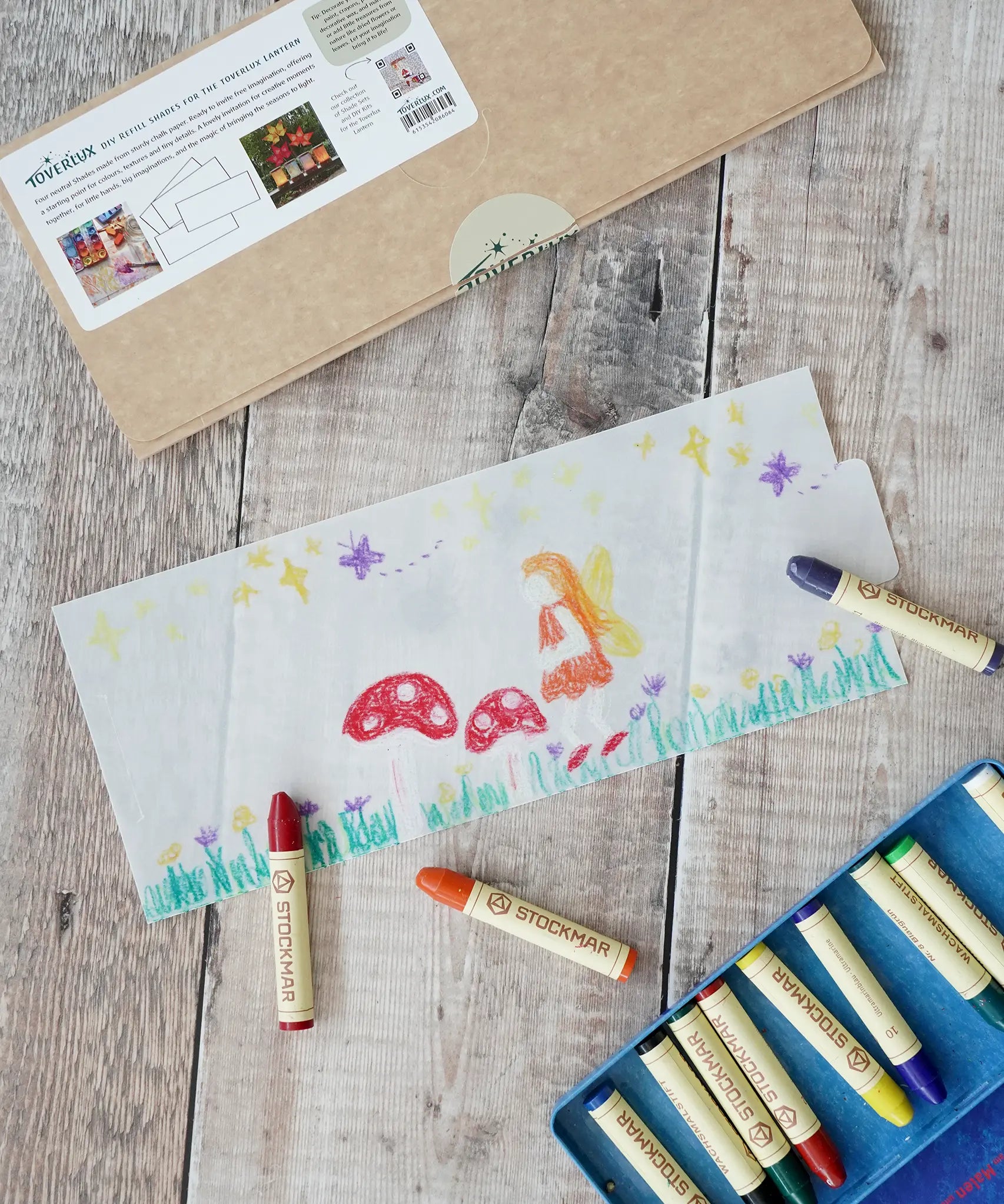 Toverlux DIY lantern inserts to colour and personalise using Stockmar crayons or watercolour paints.
