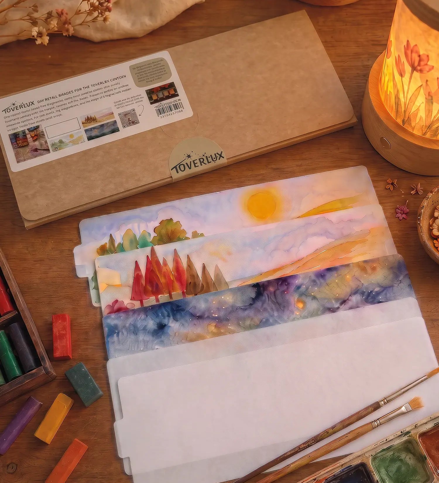 Toverlux seasons lantern DIY set, set of 4 including spring, autumn and winter plus one blank to personalise with crayons or watercolours.