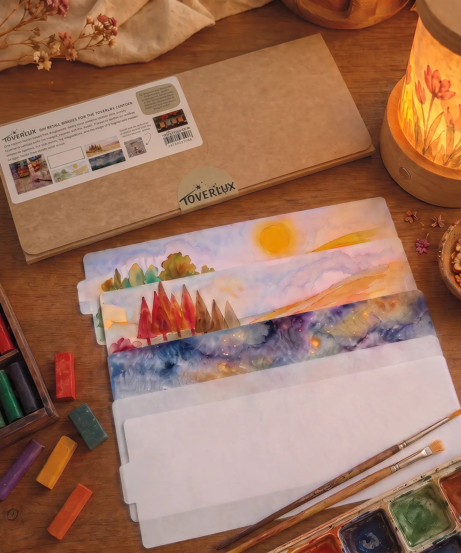 Toverlux seasons lantern DIY set, set of 4 including spring, autumn and winter plus one blank to personalise with crayons or watercolours.