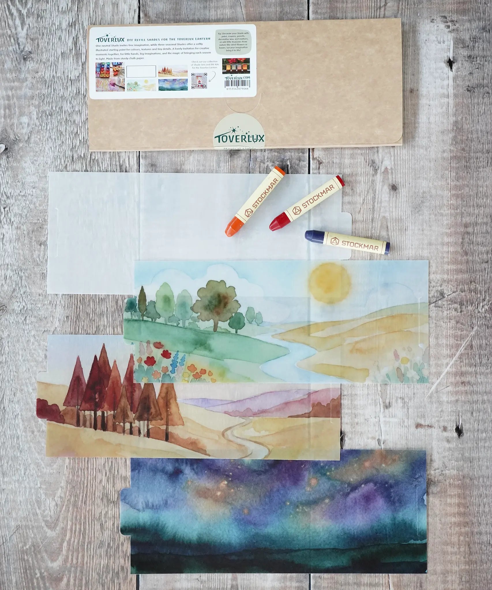 Toverlux seasons lantern insert set, set of 4 including spring, autumn and winter plus one blank to decorate yourself with crayons or watercolours.