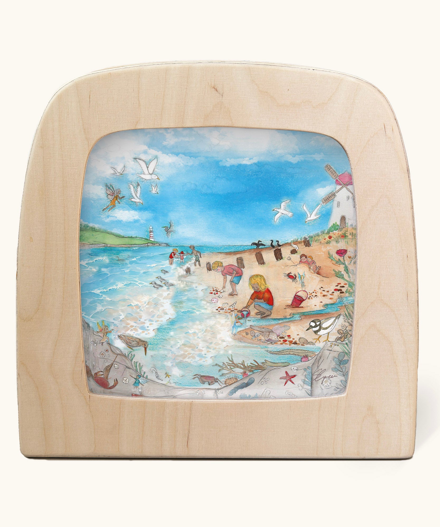 Toverlux Edulux watercycles silhouette featuring Stephanie Green's Estuary artwork. The silhouette is shown in a wooden frame. 