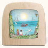 Toverlux Edulux watercycles silhouette featuring Stephanie Green's Ocean artwork. The silhouette is shown in a wooden frame. 