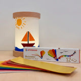 Toverlux lantern shade craft kit with Stockmar beeswax foils in 12 rainbow colours.