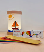 Toverlux lantern shade craft kit with Stockmar beeswax foils in 12 rainbow colours.