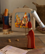 Toverlux magic kids lamp with Saint Nicholas silhouette and Ostheimer wooden figure.