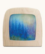 Toverlux delphinium silhouette by Baukje Exler. A pastel illustration of bluebells. Silhouette in wooden magic lamp