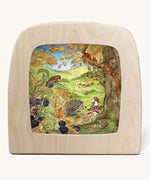 Toverlux Magic Lamp Silhouette - with a Autumn gnome Artwork By Eentje Van Margo available at Babipur. A woodland illustration with a sitting gnome looking at a hedgehog with squirrels up in a tree.