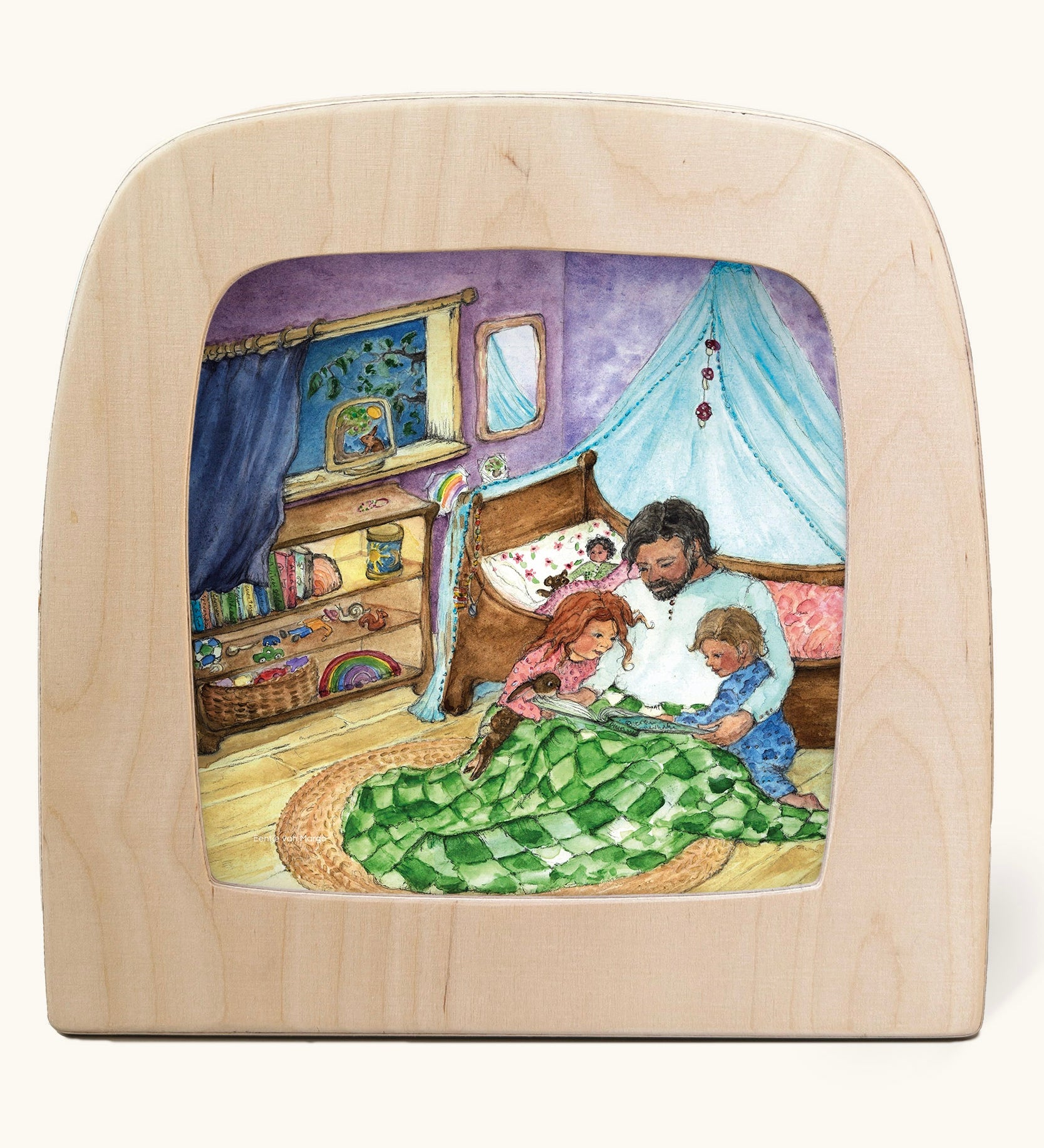 Toverlux Magic Lamp Silhouette - with betime story Artwork By Eentje Van Margo. A father reading a book to two young children.