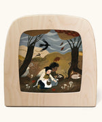 Toverlux Magic Lamp Silhouette Illustration Autumn Treasures by Tijana Draws. The artwork features two people kneeling down in a forest scene foraging mushrooms. We have a range of Toverlux silhouettes, lamps and accessories available at Babipur.