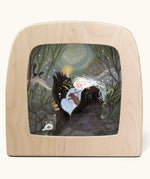 Toverlux Magic Lamp Silhouette Illustration Forest Nymph by Tijana Draws. The artwork features female nature spirit in a trunk of a tree with a forest animal. We have a range of Toverlux silhouettes, lamps and accessories available at Babipur.