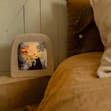 Toverlux Wooden Magic Lamp featuring Griswald artwork by Daniela Drescher, in a bedroom setting.