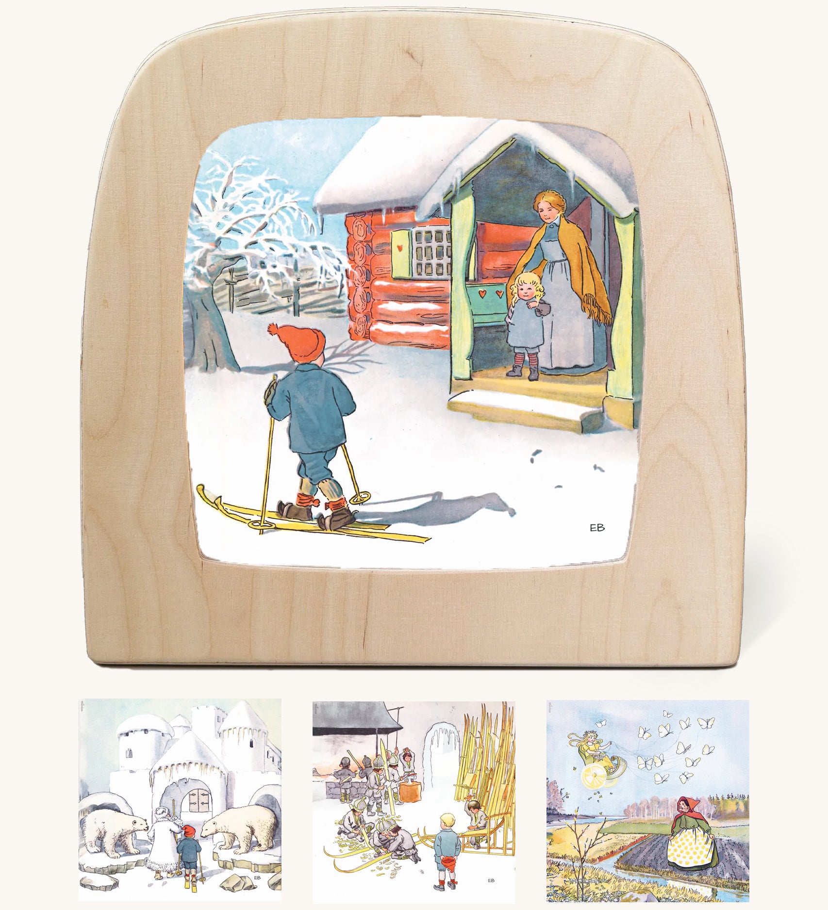 Toverlux StoryLux 4 Silhouette Set for magic lamp showing 4 scenes from Elsa Beskow's Ollie's Ski Trip children's book, buy now at Babipur.