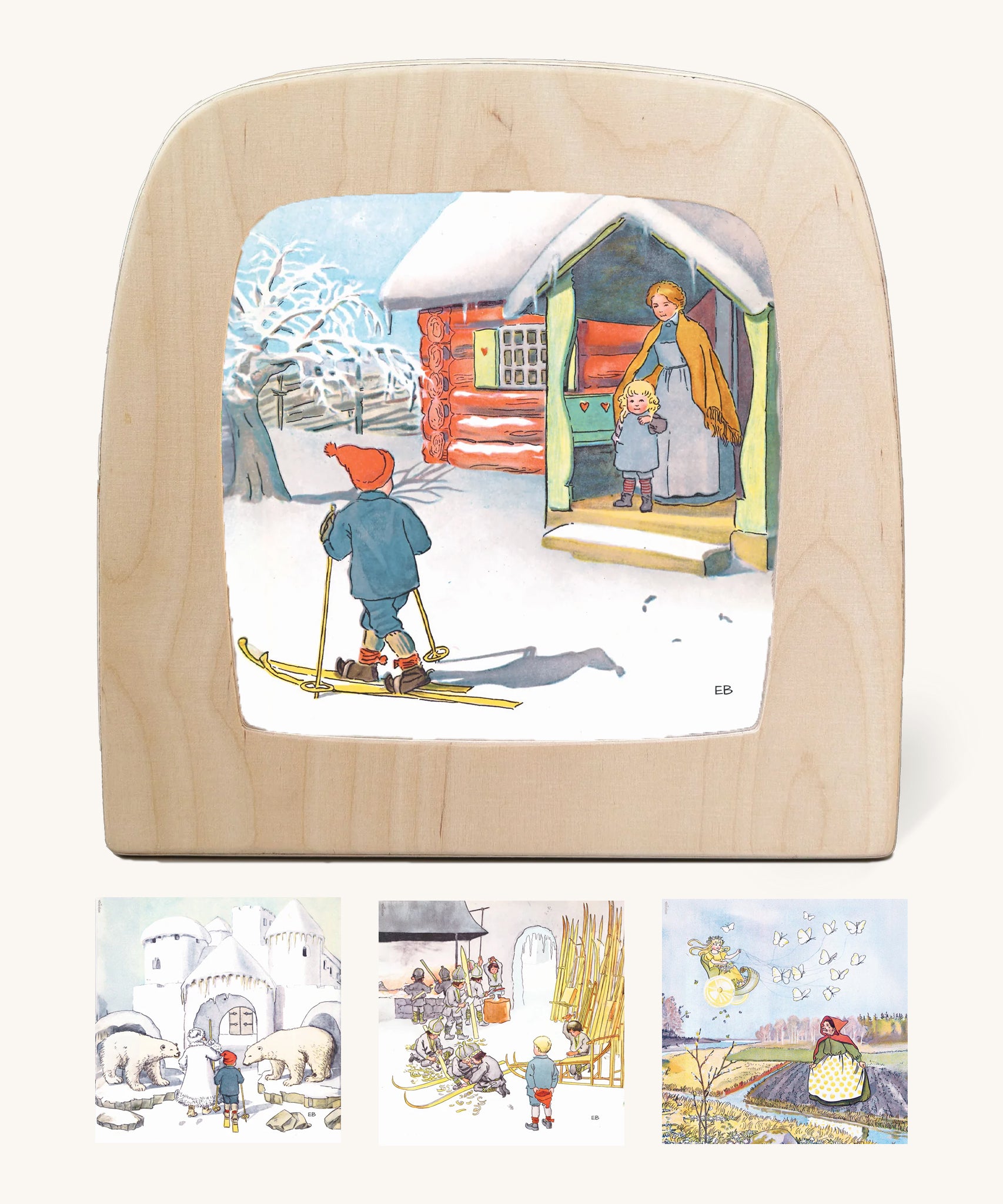 Toverlux StoryLux 4 Silhouette Set for magic lamp showing 4 scenes from Elsa Beskow's Ollie's Ski Trip children's book, buy now at Babipur.