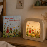Toverlux Storylux sets including 4 silhouettes of Pepe and Sumselinchen by Daniela Drescher: wildflowers, with mole, butterfly and nighttime nest.