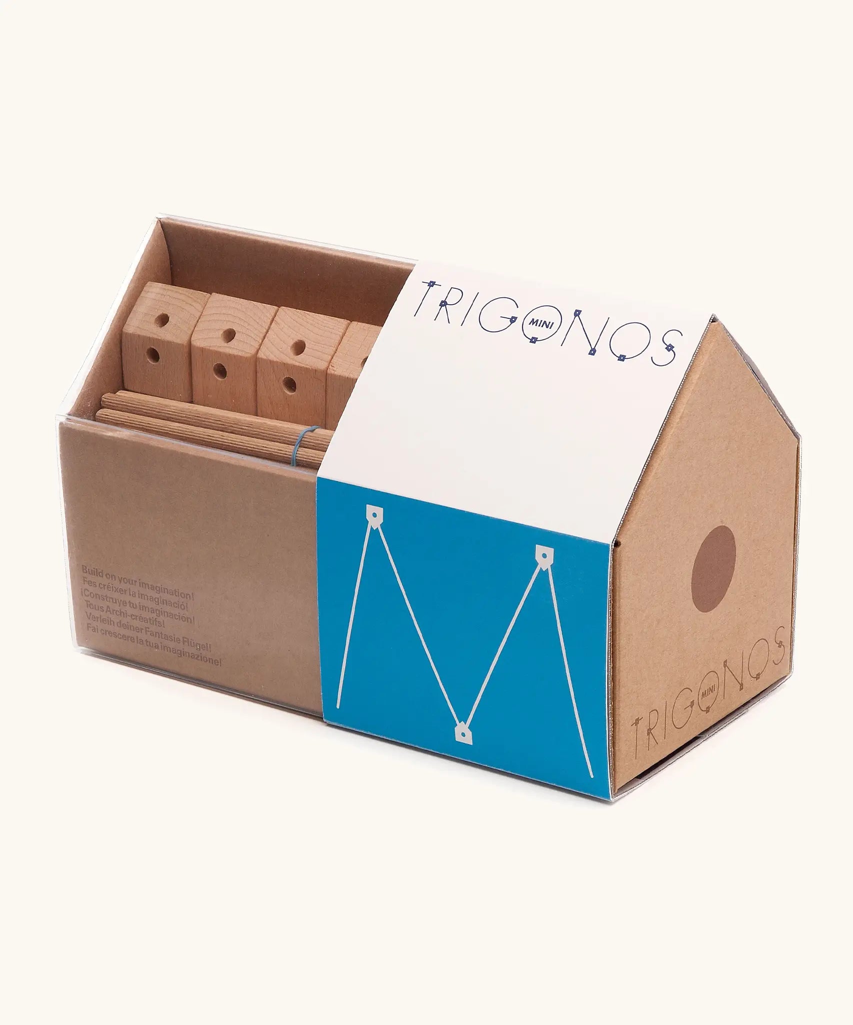 Trigonos medium construction set in the cardboard packaging shaped as a house