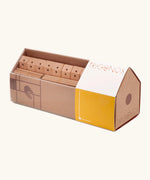 Trigonos mini large wooden construction set in its cardboard packaging shaped like a house