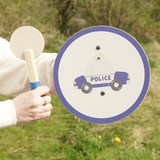 VAH wooden police shield and mini traffic baton, for pretend play and dress up.