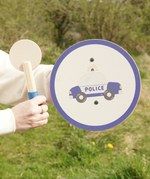 VAH wooden police shield and mini traffic baton, for pretend play and dress up.