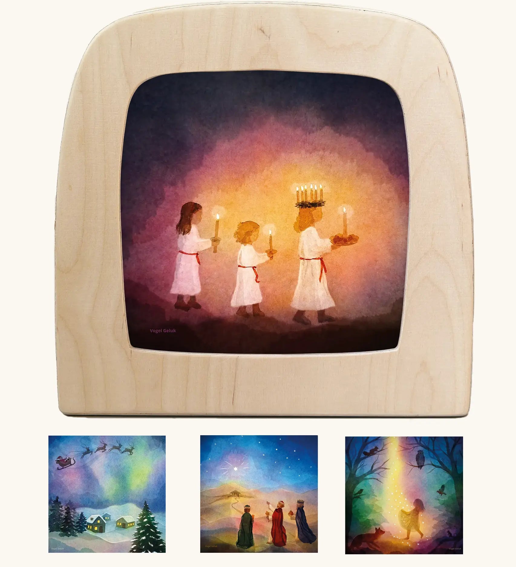 Vogel Geluk artwork silhouettes for the Toverlux Magic Lamp for spring, summer, autumn and winter celebrations.