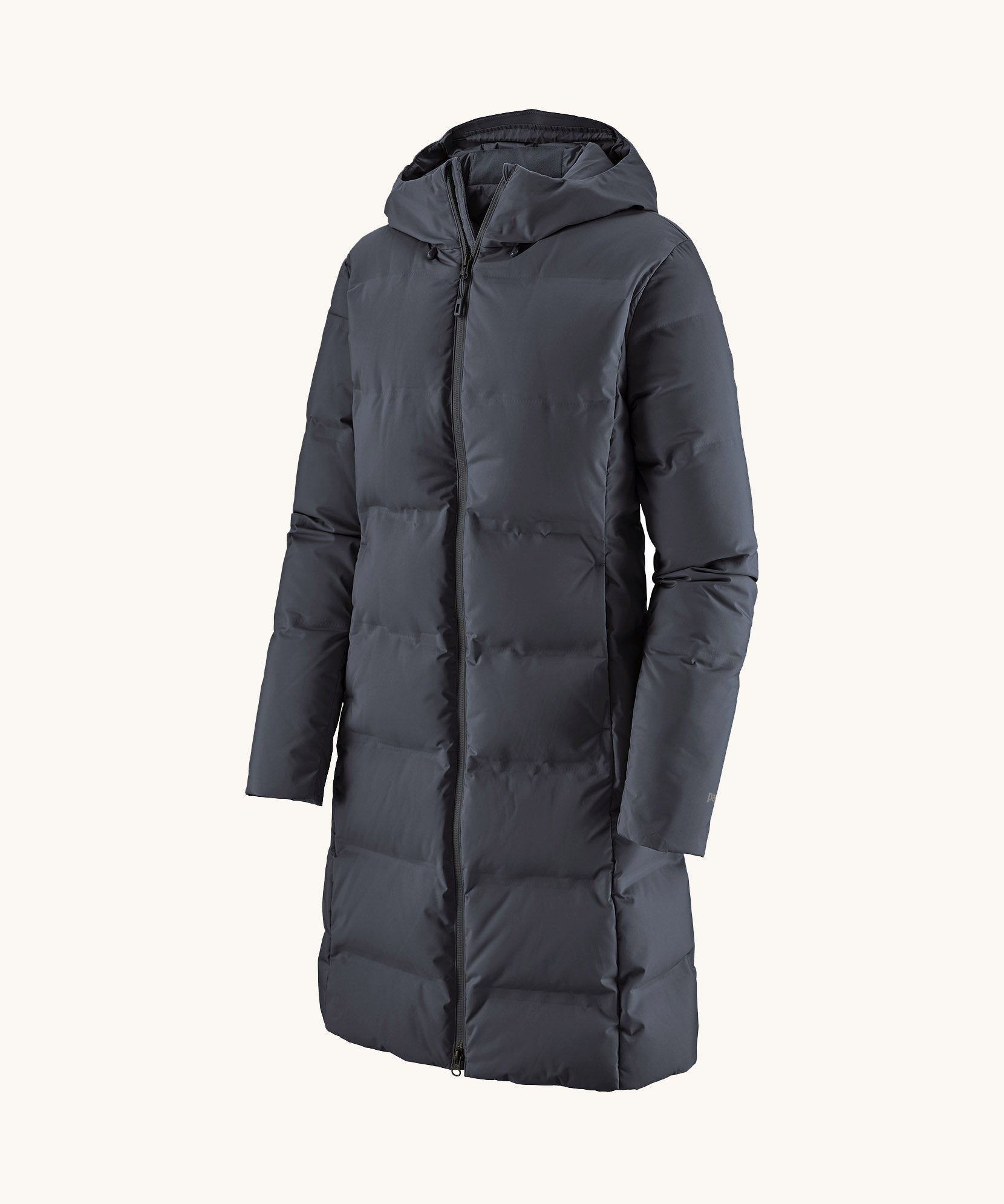 Dark gray puffer coat on a white background