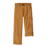 Patagonia kids outdoor everyday pants in talon gold available at Babipur showing the handy turn up leg detail