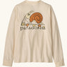 Patagonia Kids organic Long-Sleeved Graphic T-Shirt in Nature's Pace: Undyed Natural. A Beige body with vintage-style Patagonia “Nature’s Pace” snail graphic on the back.