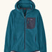 Patagonia Kids’ R1 Air Full-Zip Hoody in Glacial Blue. Deep turquoise ribbed body with dark grey binding and square chest pocket, with thumb holes.