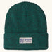 Patagonia Kids Logo Beanie in Solo Teal. Forest Green Rib knit with a folded cuff and vintage style Patagonia p-6 logo patch sewn onto the front.