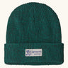 Patagonia Kids Logo Beanie in Solo Teal. Forest Green Rib knit with a folded cuff and vintage style Patagonia p-6 logo patch sewn onto the front.