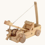 The back of the Walachia Wooden Catapult building toy on a cream background. The image shows the catapult mechanics which allow the wooden arm to move are swing forward