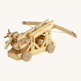 Wooden ballista construction toy made from solid beech and pine wood, part of the Walachia Ballista Creative Kit, a wooden STEM toy and engineering kit for older kids