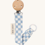 Avery Row Pacifier Holder - Waves, showing the silicone ring and wooden clip