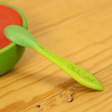 Oli and Carol baby weaning spoon from leek and kale set, made from rubber wood, for sale at Babipur.