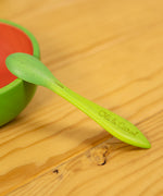 Oli and Carol baby weaning spoon from leek and kale set, made from rubber wood, for sale at Babipur.