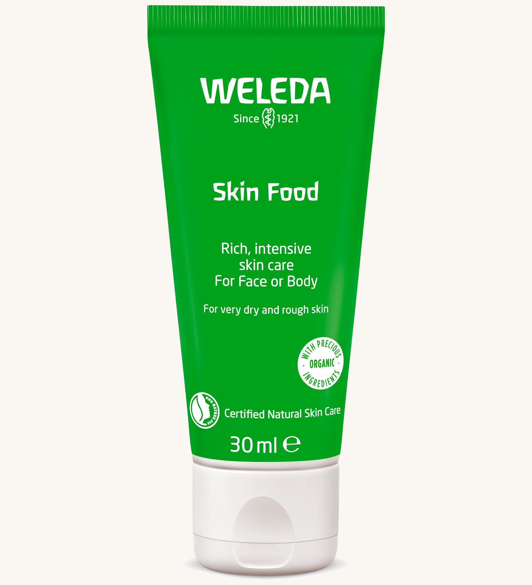 Weleda 30ml moisturising skin food available at Babipur. This comes in a green tube and features a flip lid cap