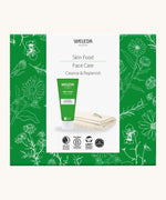 Weleda skin food cleanse & replenish gift set. A Weleda gift set presented in a floral outlined decorated box. Weleda have a range of luxurious, natural skin care items available at Babipur. 