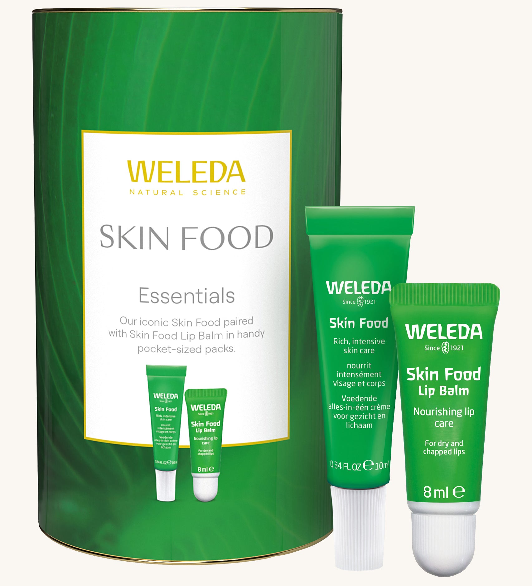 Weleda skin food essentials gift set. A Weleda gift set that includes the Skin Food lip balm and skin care cream. Weleda have a range of luxurious, natural skin care items available at Babipur. 