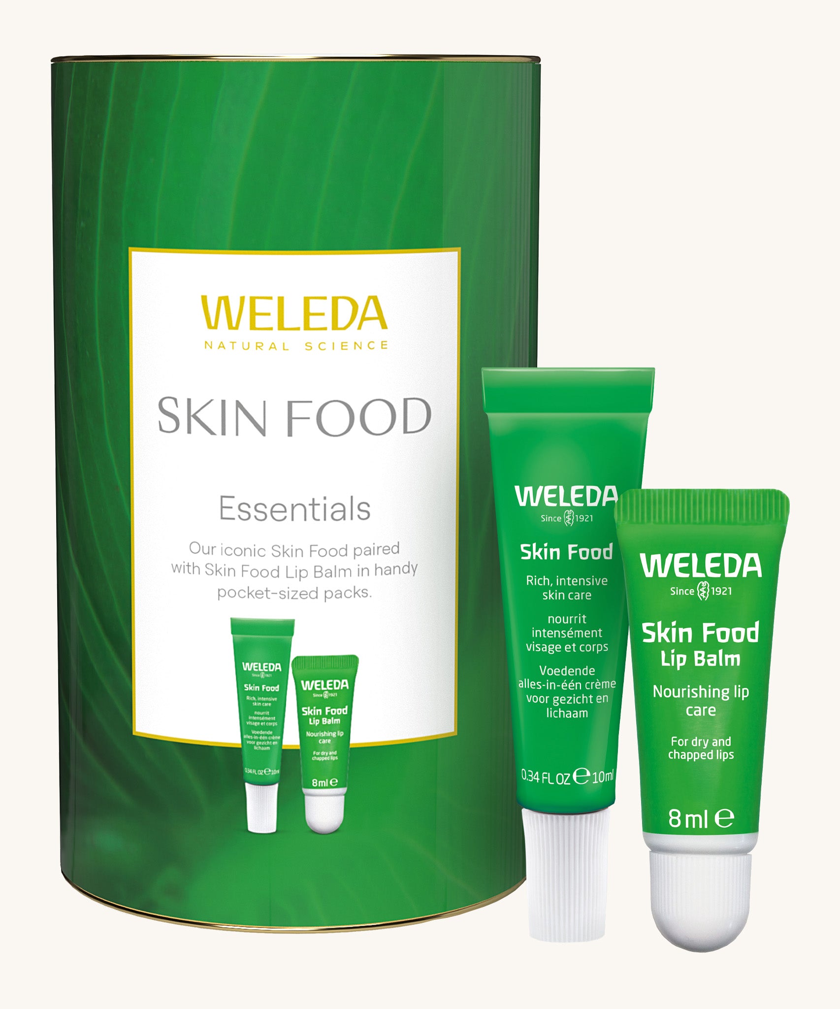 Weleda skin food essentials gift set. A Weleda gift set that includes the Skin Food lip balm and skin care cream. Weleda have a range of luxurious, natural skin care items available at Babipur. 
