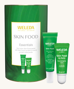 Weleda skin food essentials gift set. A Weleda gift set that includes the Skin Food lip balm and skin care cream. Weleda have a range of luxurious, natural skin care items available at Babipur. 