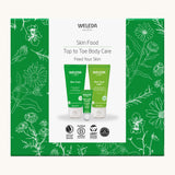 Weleda skin food top to toe gift set. A Weleda gift set presented in a floral outlined decorated box. Weleda have a range of luxurious, natural skin care items available at Babipur. 