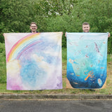Wonderie cotton play cloth giant magical sky rainbow and into the abyss under water cloth, to be used for play scenes or wall hangings.