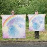Wonderie cotton play cloths magical sky in giant and standard, with rainbow and pastel sky illustration, for play scene backdrops.