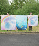 Wonderie cotton play cloths: magical rainbow sky in giant and standard, and into the abyss underwater.