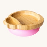 Eco Rascals Ladybird Bamboo Suction Plate with pink silicone base.