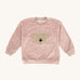 Wooly Organic embroidered velour sweater in pale blush pink /savannah available at Babipur. A soft GOTS organic cotton velour sweater in light pink with a cute fluffy cream teddy bear on the front.