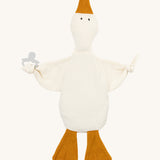 Wooly Organic goose heating pad available at Babipur. A organic cotton heating pad with playful facial. Features ties on each arm to hold a pacifier
